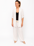 Set Coordinato Gessato: Blazer con Maniche a Tab e Pantaloni Wide-Leg - Bianco/Nero