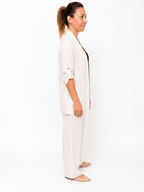 Set Coordinato Gessato: Blazer con Maniche a Tab e Pantaloni Wide-Leg - Bianco/Nero