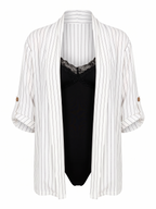 Set Coordinato Gessato: Blazer con Maniche a Tab e Pantaloni Wide-Leg - Bianco/Nero