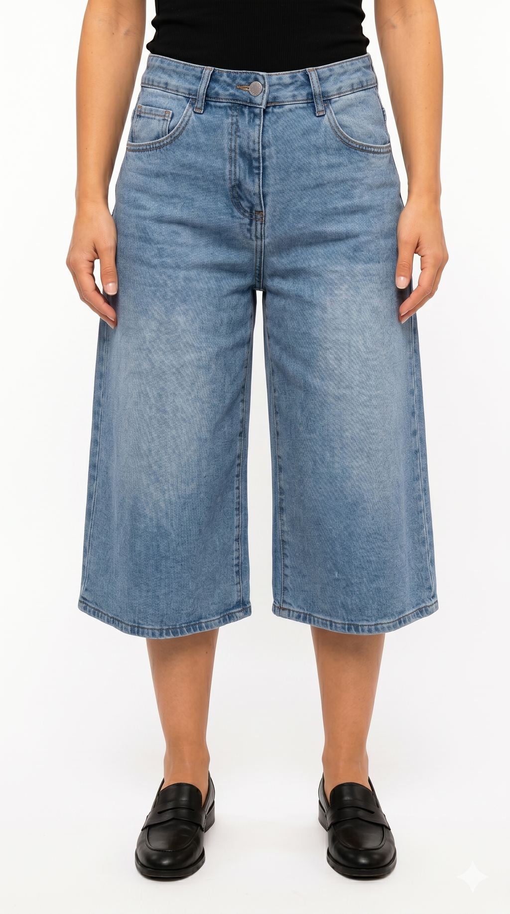 Jeans Culotte in Denim a Gamba Larga