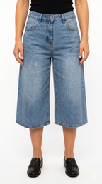 Jeans Culotte in Denim a Gamba Larga