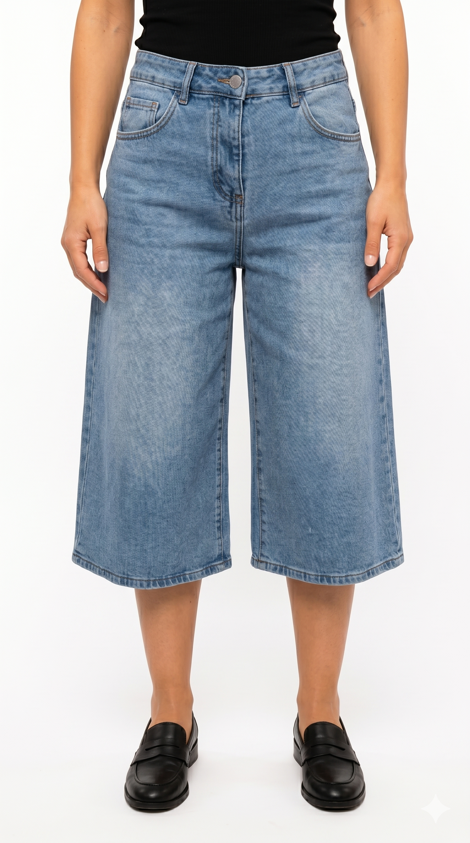 Jeans Culotte in Denim a Gamba Larga