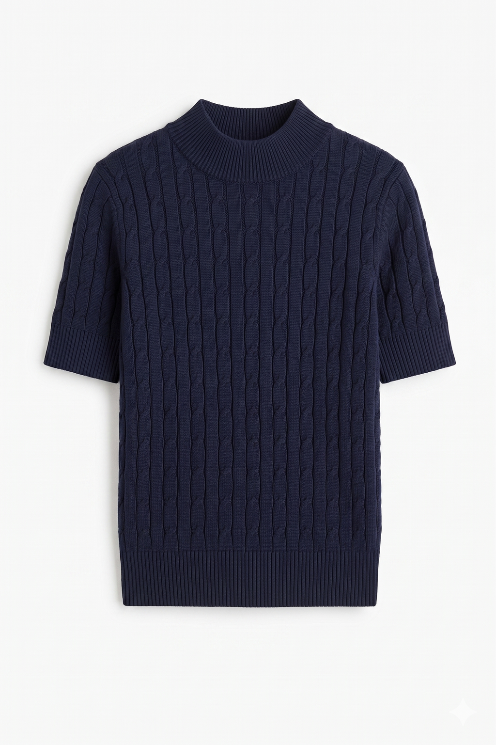 Top Donna Elegante a Maniche Corte con Lavorazione a Trecce - Blu Navy