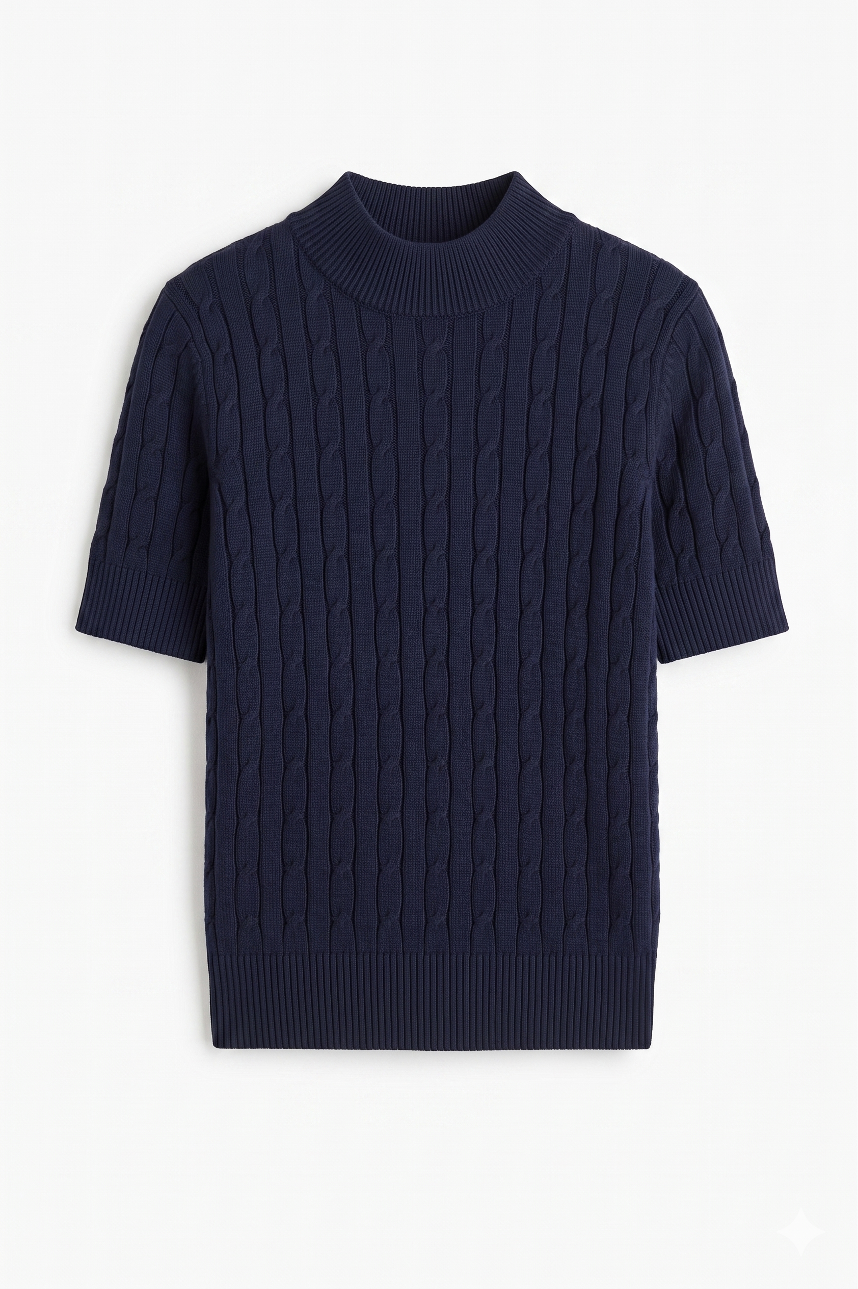 Top Donna Elegante a Maniche Corte con Lavorazione a Trecce - Blu Navy