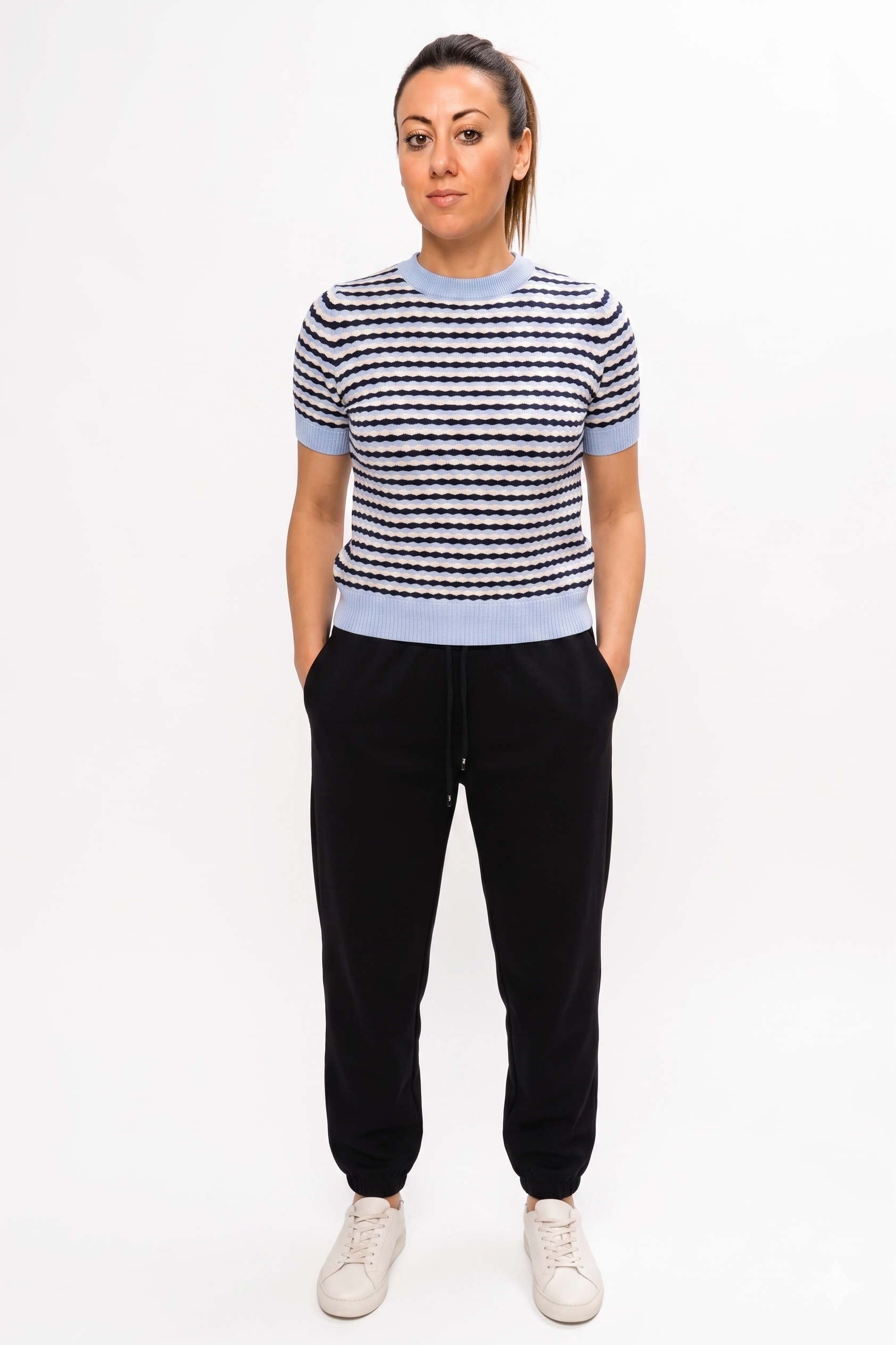 Top in Maglia a Maniche Corte con Texture a Onde