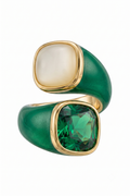 Anello Statement "Toi et Moi" in Smalto Verde con Pietre a Contrasto