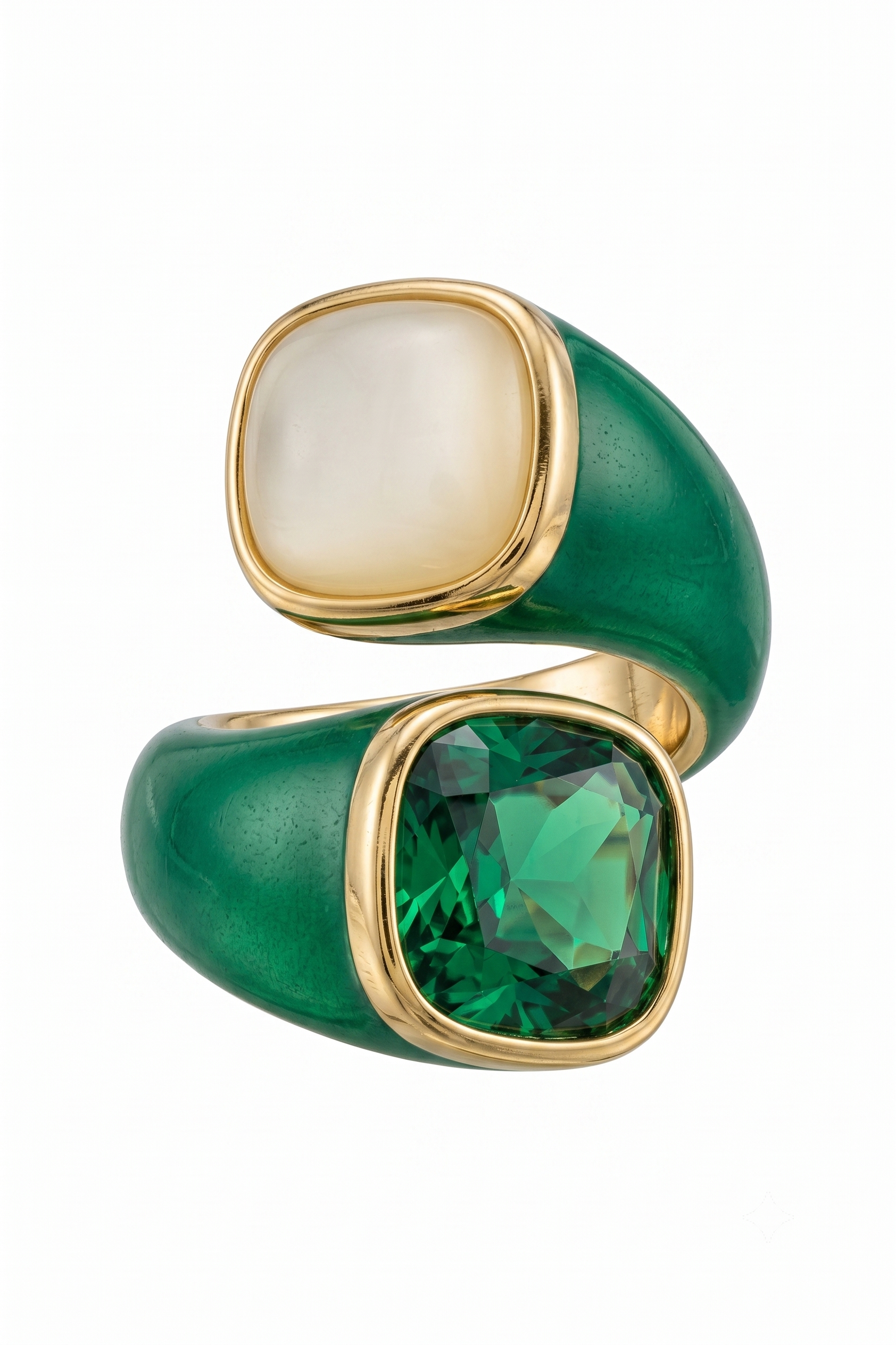 Anello Statement "Toi et Moi" in Smalto Verde con Pietre a Contrasto