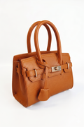 Borsa a Mano Rigida in Pelle Saffiano con Chiusura Girevole – Brandy