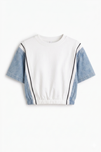 Completo Co-ord "Urban Fusion": Top Crop e Pantalone Palazzo con Inserti Denim