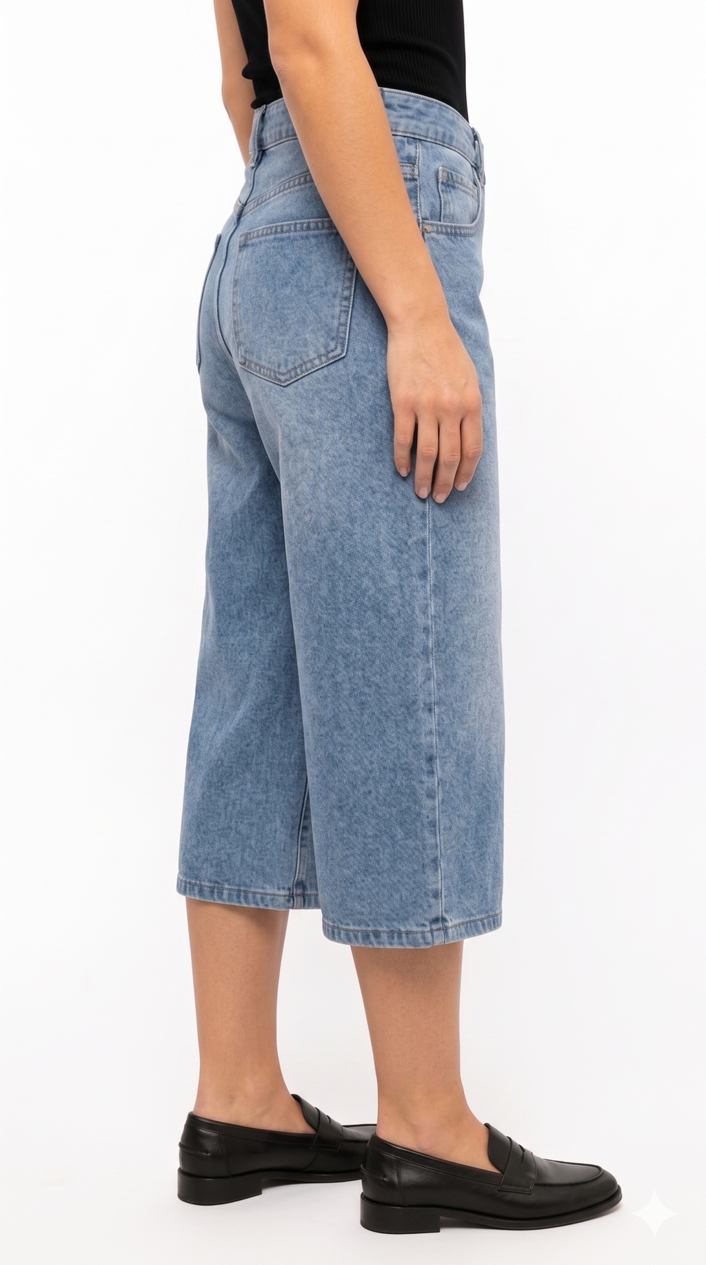 Jeans Culotte in Denim a Gamba Larga