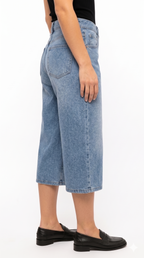 Jeans Culotte in Denim a Gamba Larga