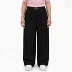 Pantaloni Sartoriali a Palazzo con Cintura Inclusa - Nero