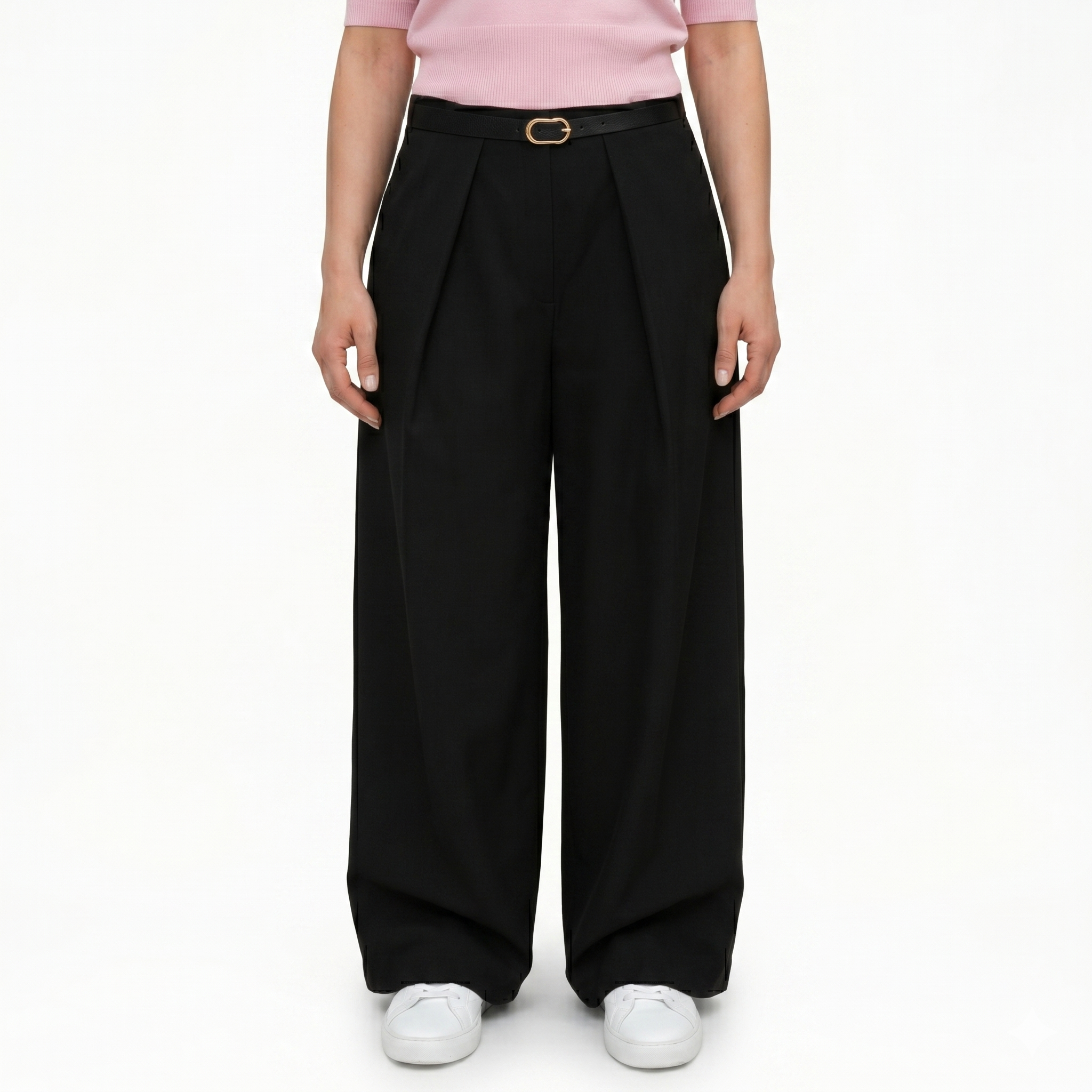 Pantaloni Sartoriali a Palazzo con Cintura Inclusa - Nero