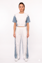 Completo Co-ord "Urban Fusion": Top Crop e Pantalone Palazzo con Inserti Denim