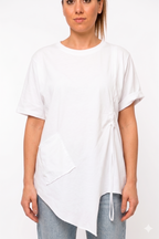 Maxi T-Shirt Asimmetrica con Tasca e Coulisse Laterale