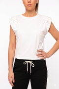 Maglia Smanicata "Glamour" con Spalline Strutturate e Dettaglio Perle