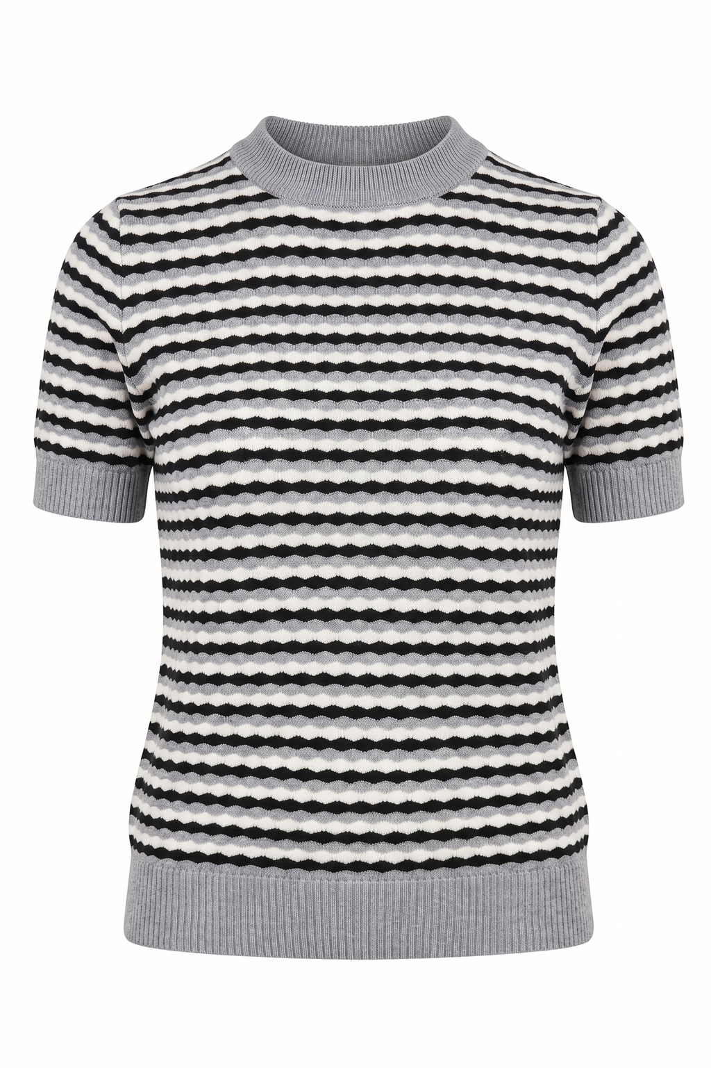 Top in Maglia a Maniche Corte con Texture a Onde