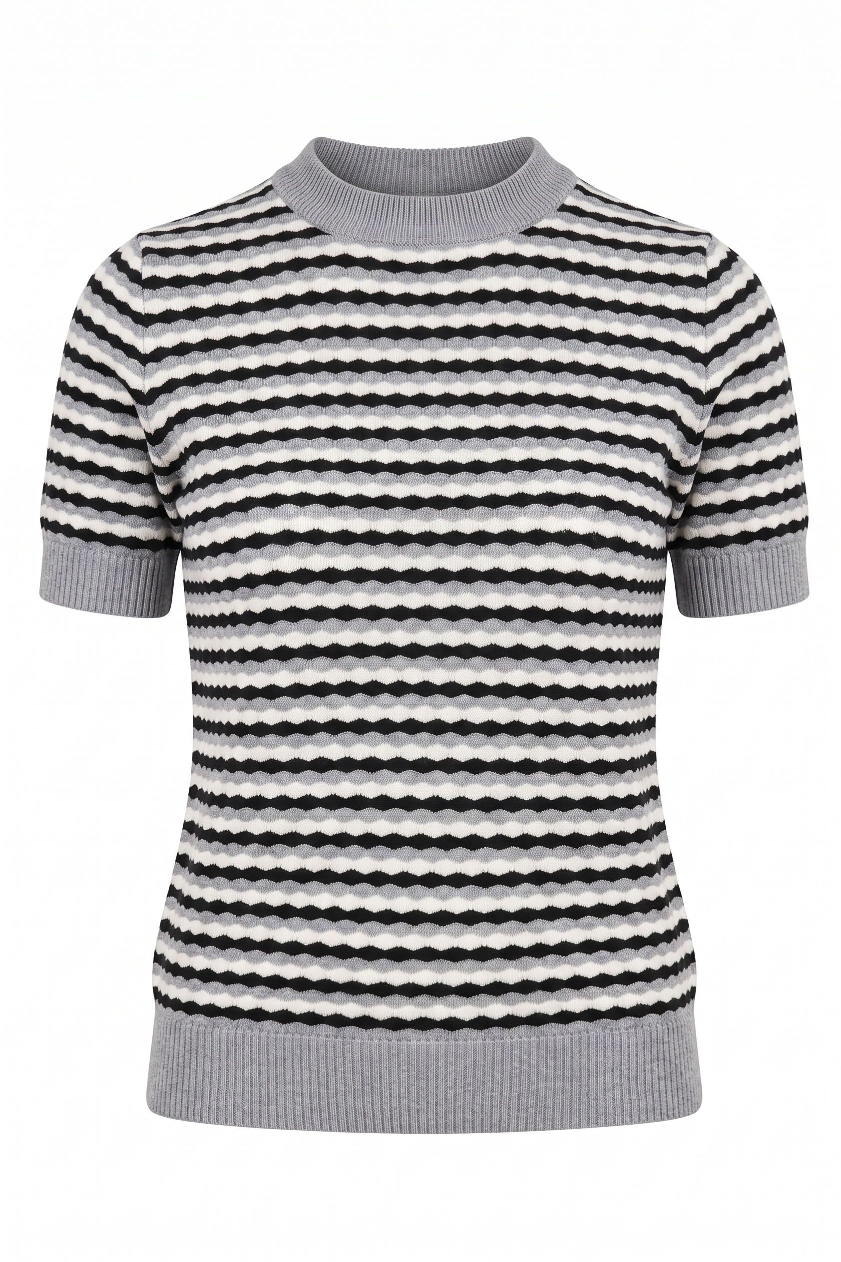 Top in Maglia a Maniche Corte con Texture a Onde