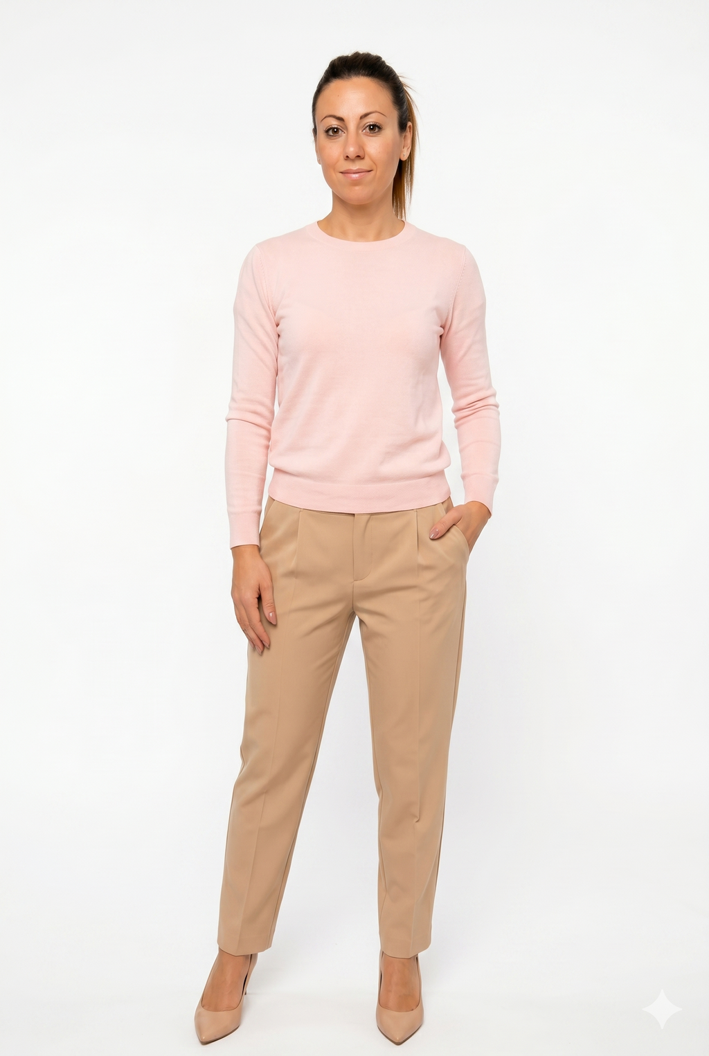 Maglione Girocollo Rosa Pastello in Maglia Fine