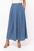 Gonna Maxi in Denim a Vita Alta con Dettaglio Pieghe