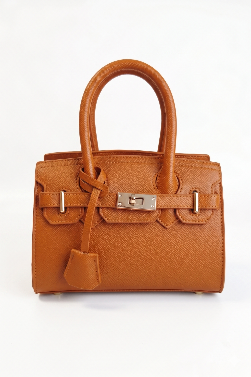 Borsa a Mano Rigida in Pelle Saffiano con Chiusura Girevole – Brandy