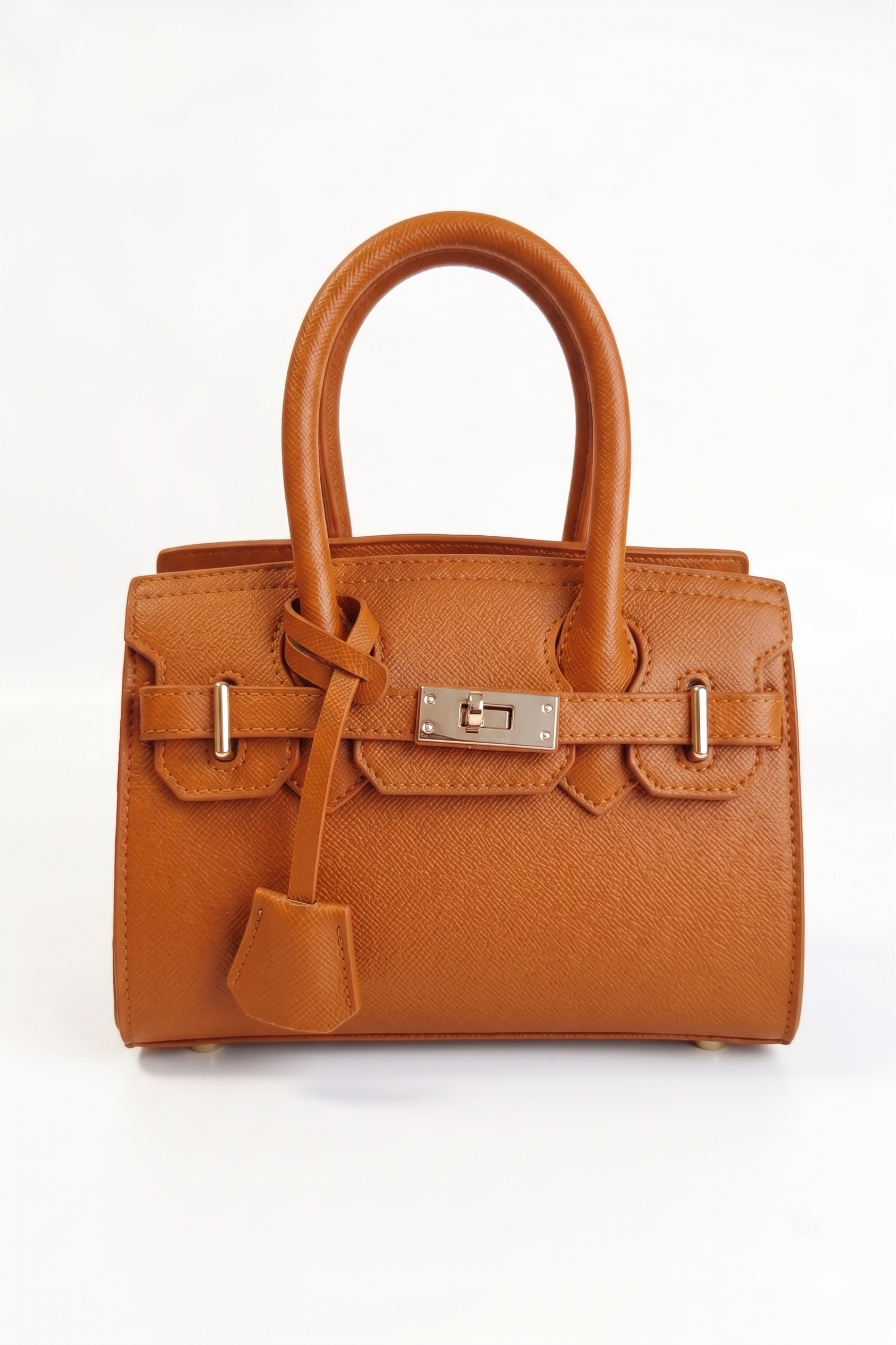 Borsa a Mano Rigida in Pelle Saffiano con Chiusura Girevole – Brandy