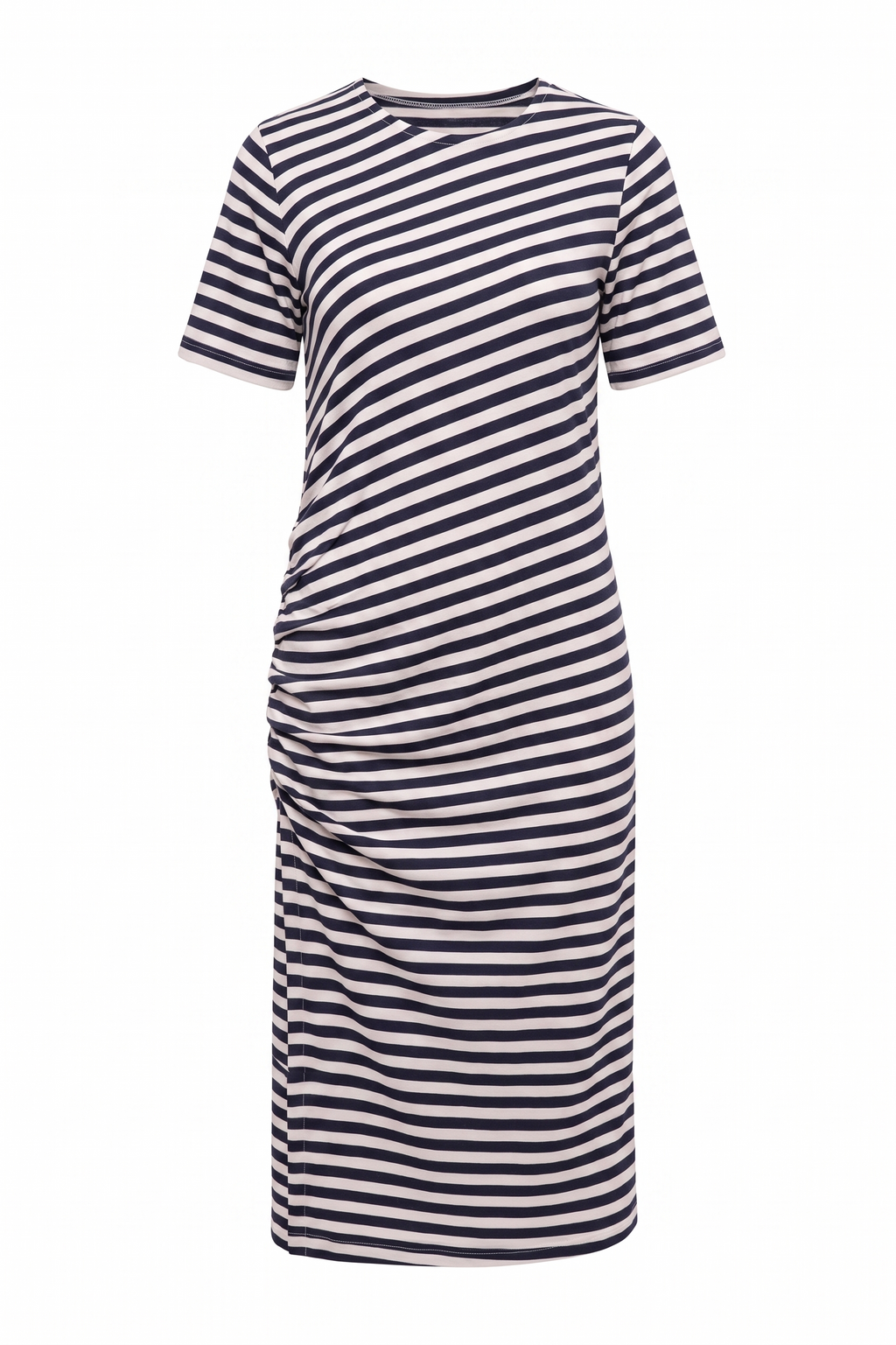 Abito Midi a Righe con Dettaglio Drappeggiato
