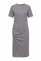 Abito Midi a Righe con Dettaglio Drappeggiato