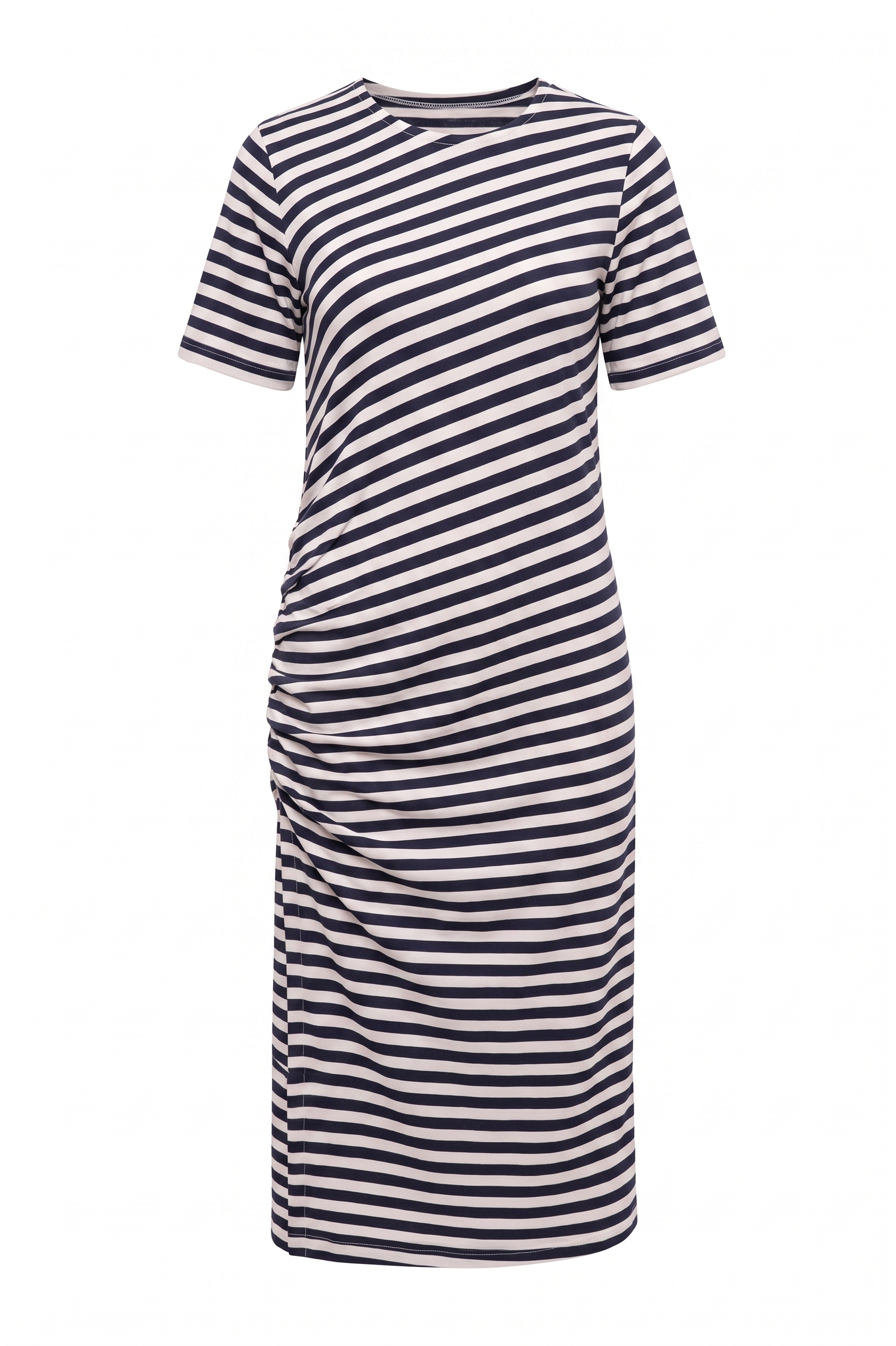 Abito Midi a Righe con Dettaglio Drappeggiato
