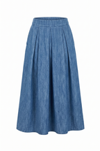 Gonna Maxi in Denim a Vita Alta con Dettaglio Pieghe