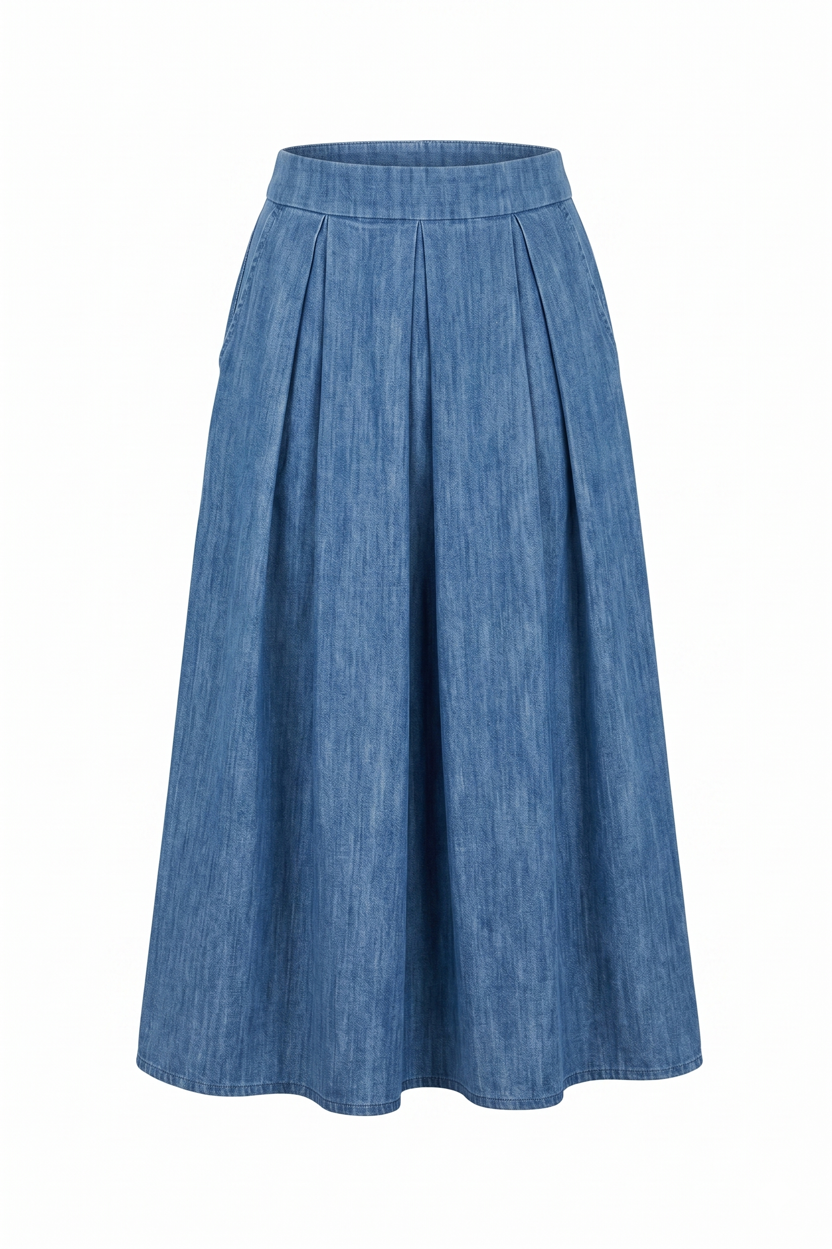 Gonna Maxi in Denim a Vita Alta con Dettaglio Pieghe