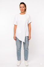 Maxi T-Shirt Asimmetrica con Tasca e Coulisse Laterale