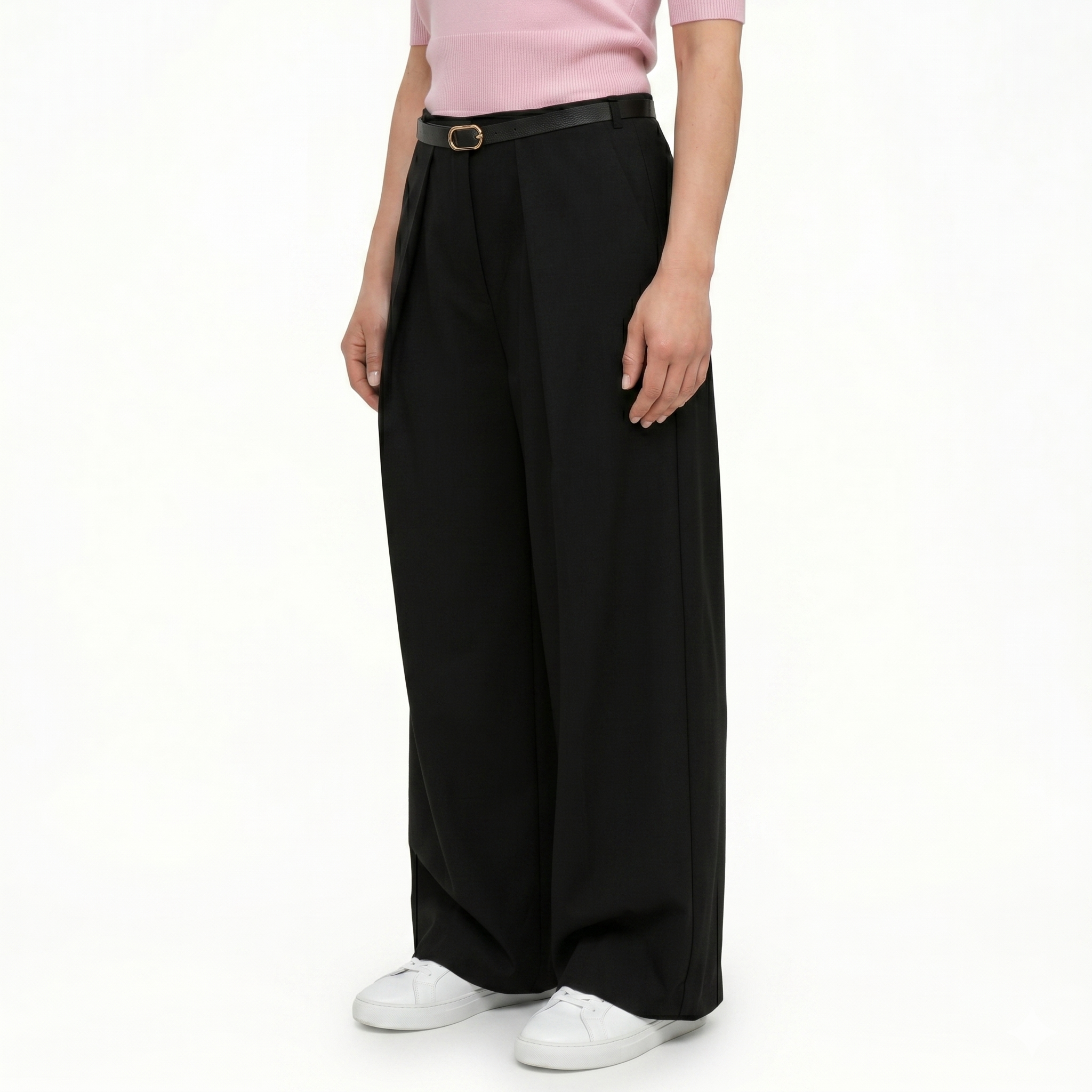 Pantaloni Sartoriali a Palazzo con Cintura Inclusa - Nero