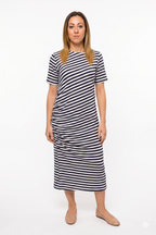Abito Midi a Righe con Dettaglio Drappeggiato