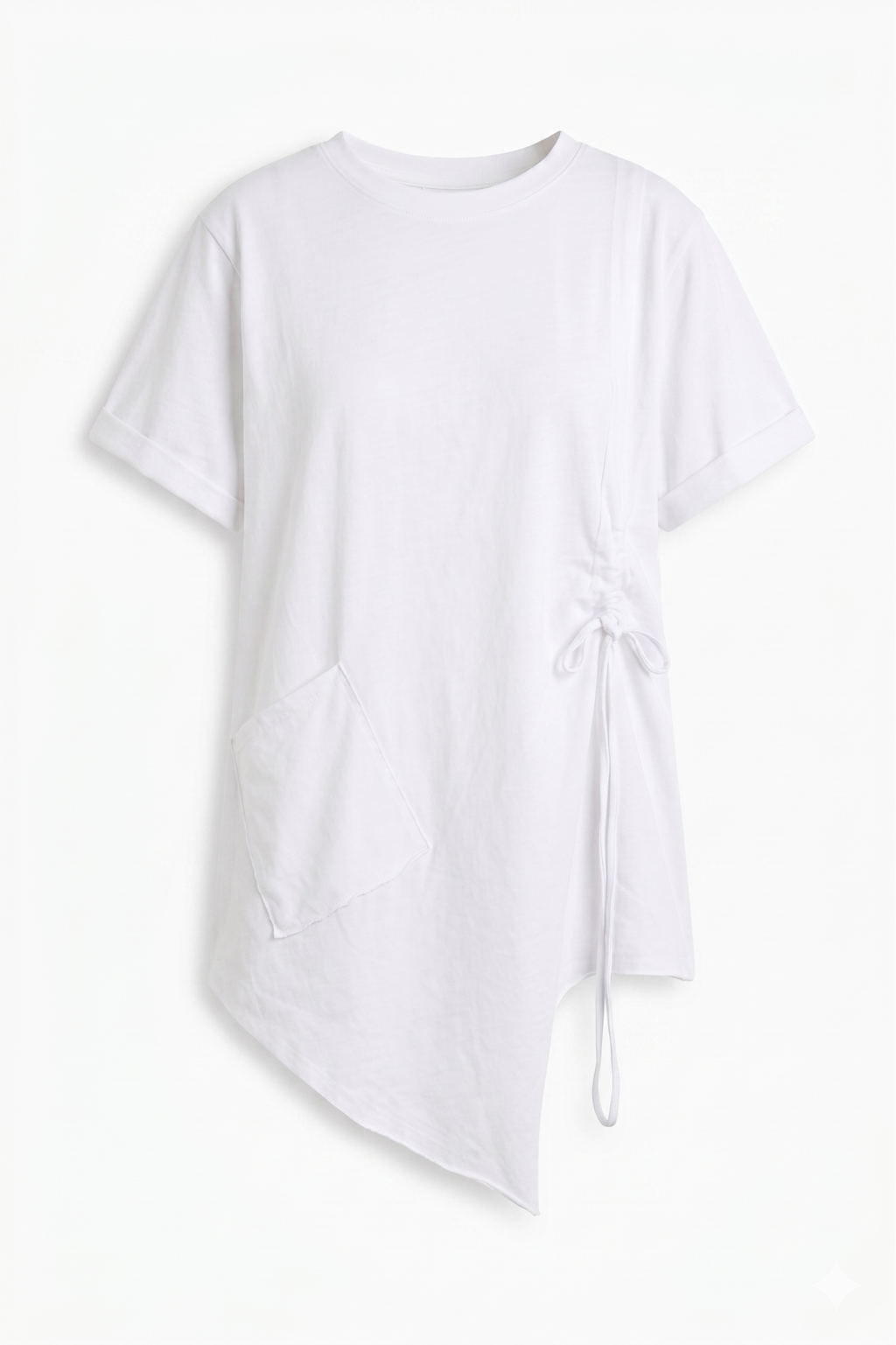 Maxi T-Shirt Asimmetrica con Tasca e Coulisse Laterale