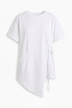 Maxi T-Shirt Asimmetrica con Tasca e Coulisse Laterale