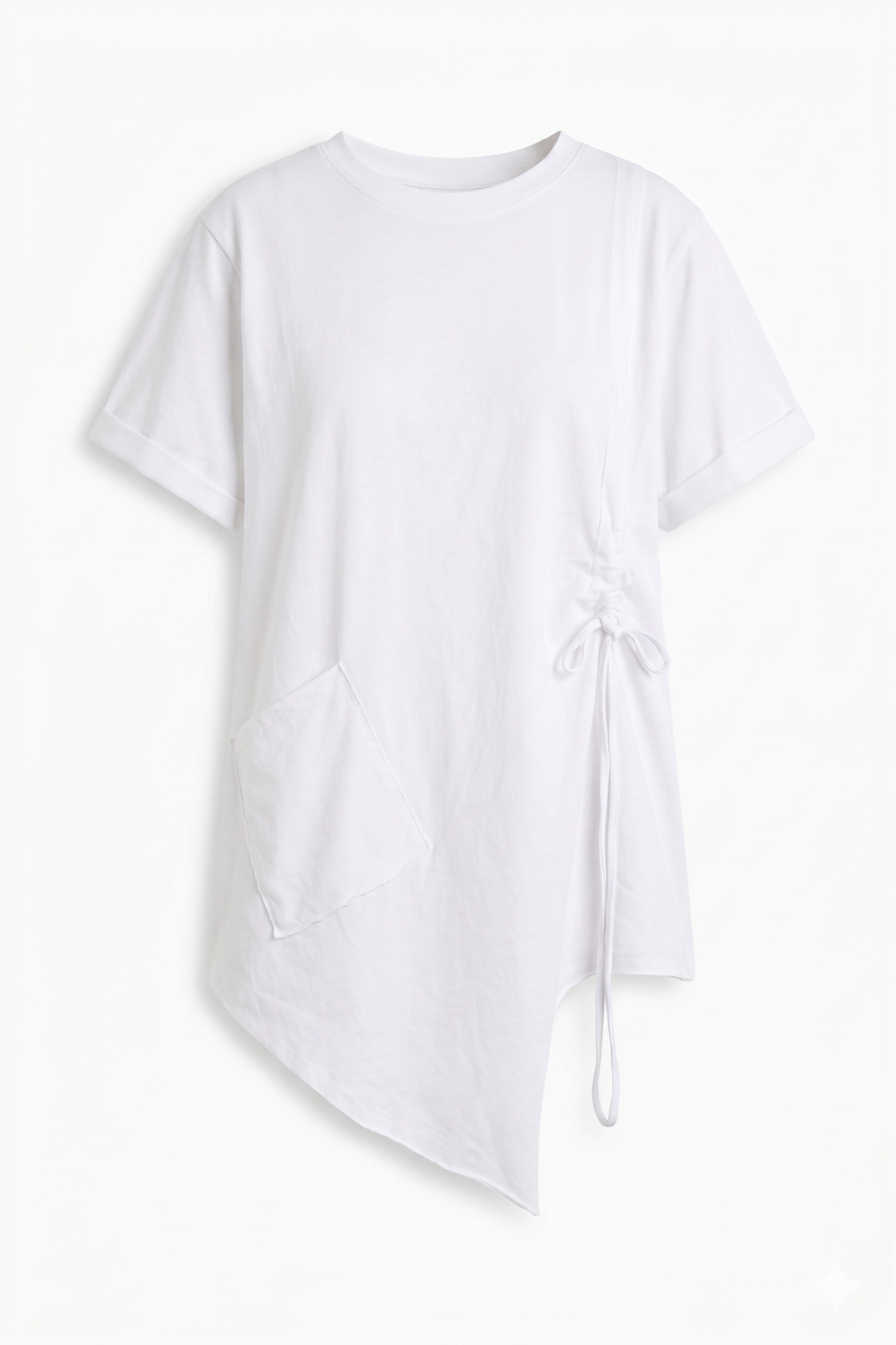 Maxi T-Shirt Asimmetrica con Tasca e Coulisse Laterale