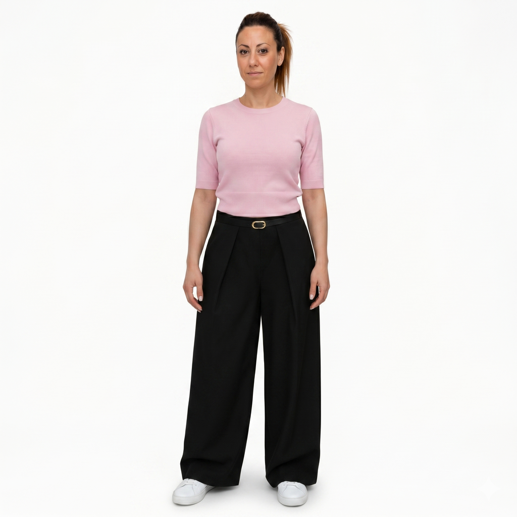Pantaloni Sartoriali a Palazzo con Cintura Inclusa - Nero