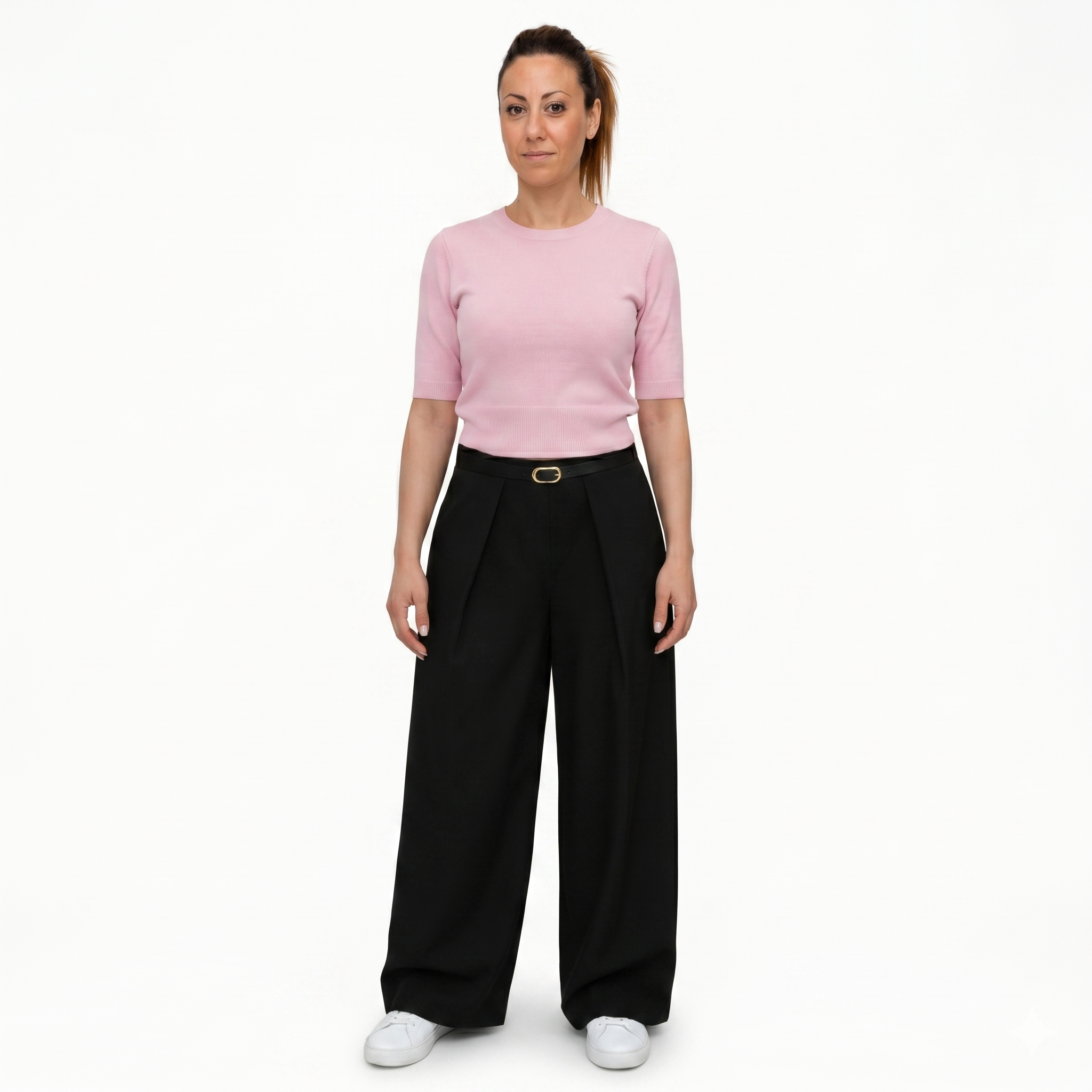 Pantaloni Sartoriali a Palazzo con Cintura Inclusa - Nero