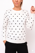 Pullover Girocollo Bianco con Micro-Cuori Neri
