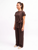 Coordinato Elegante "Cacao" - Top con Nodo Laterale e Pantalone a Palazzo