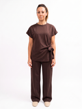 Coordinato Elegante "Cacao" - Top con Nodo Laterale e Pantalone a Palazzo