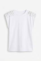 Maglia Smanicata "Glamour" con Spalline Strutturate e Dettaglio Perle