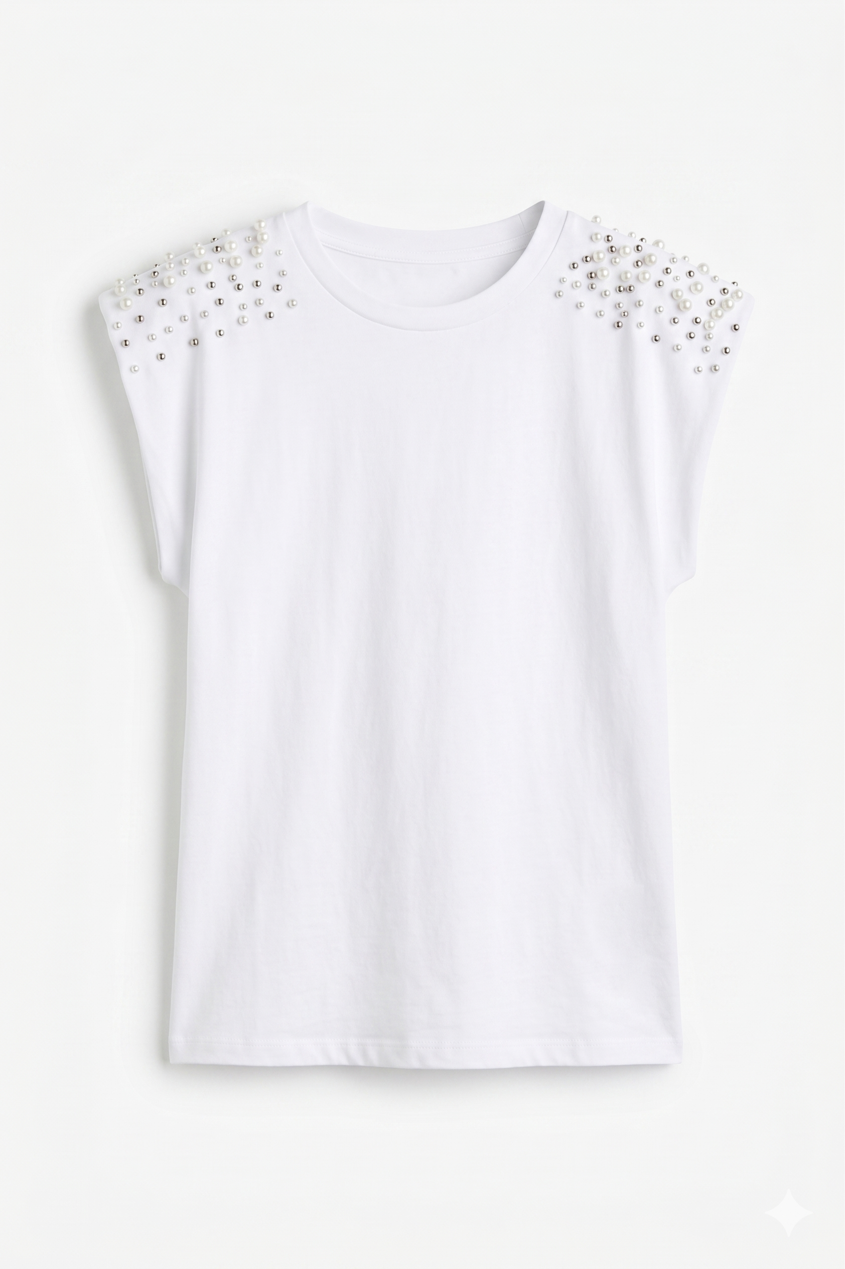 Maglia Smanicata "Glamour" con Spalline Strutturate e Dettaglio Perle