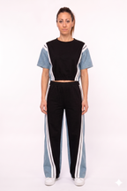 Completo Co-ord "Urban Fusion": Top Crop e Pantalone Palazzo con Inserti Denim