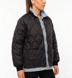 Giacca Ibrida Oversize Trapuntata Nera con Inserto Denim Lavato