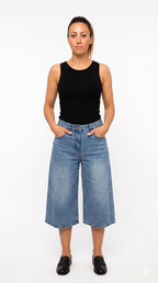 Jeans Culotte in Denim a Gamba Larga