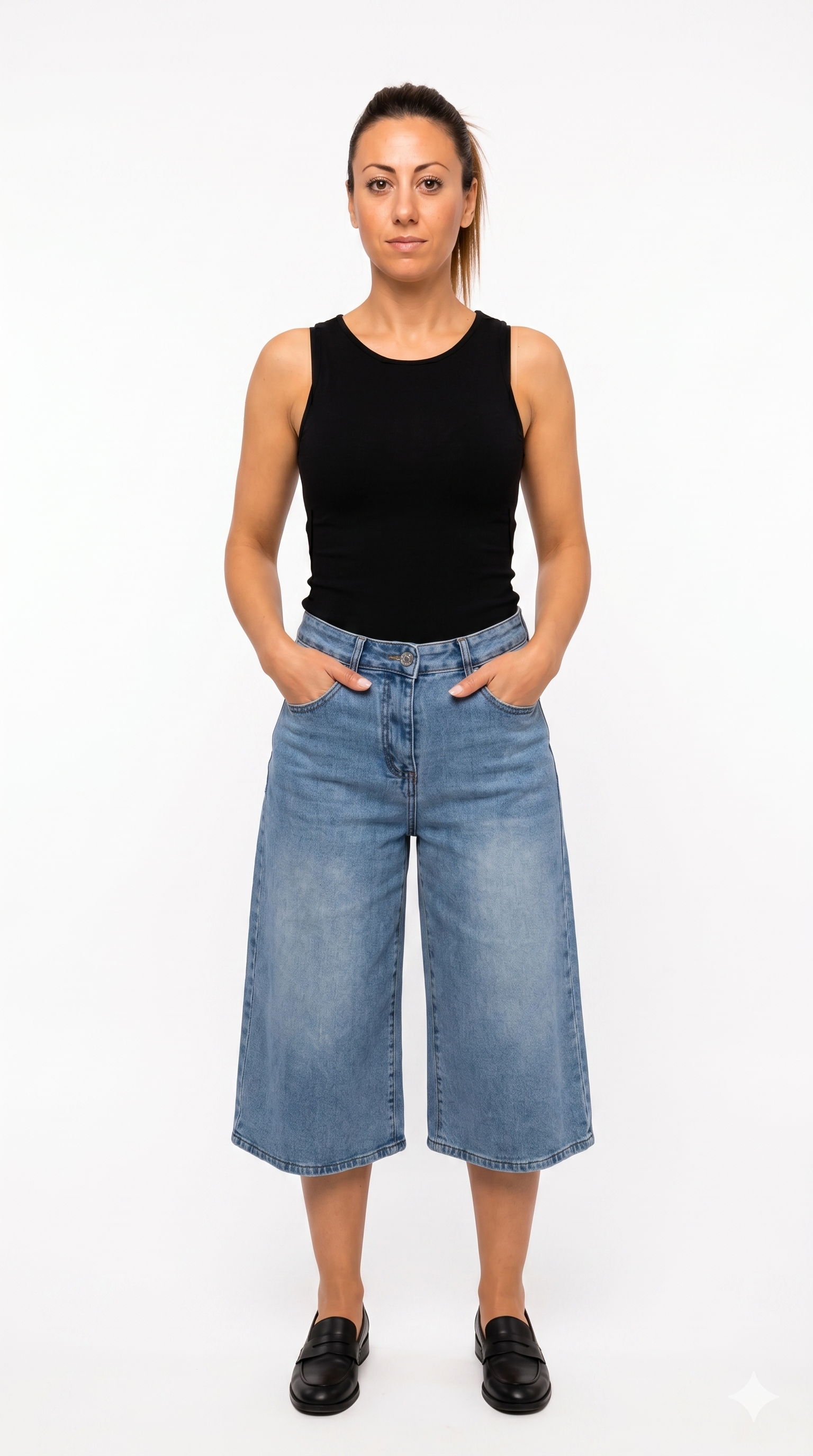 Jeans Culotte in Denim a Gamba Larga